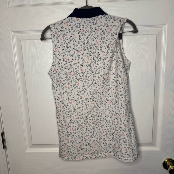 Ariat White and Blue Sleeveless Polo Collared Top in Fox Design Size Medium GUC - Picture 5 of 7